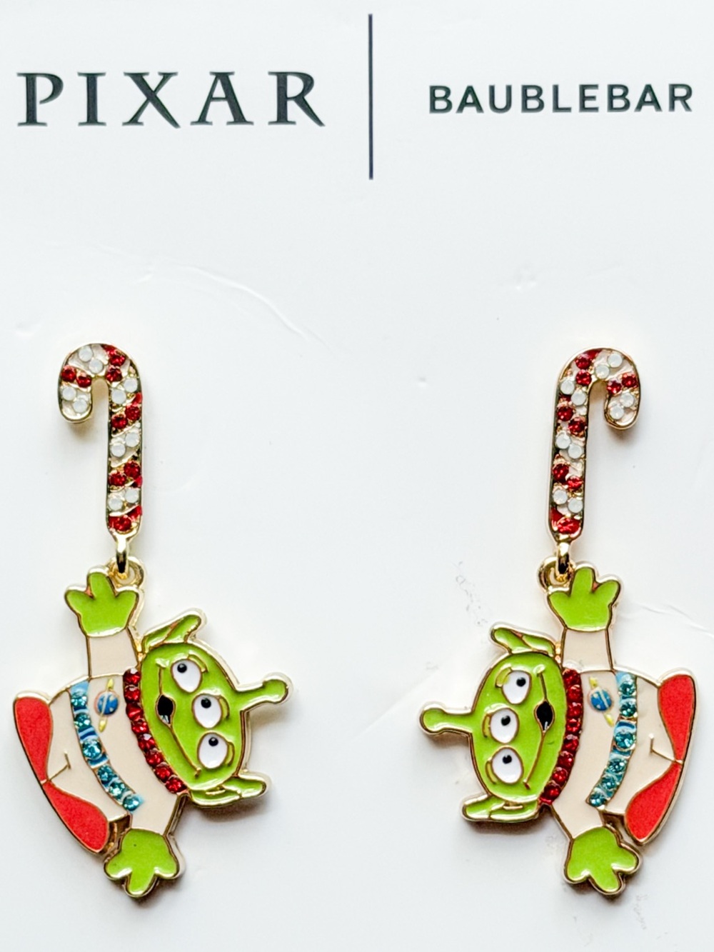 BaubleBar Pixar Toy Story Alien Candy Cane Earrings Disney NWT Holiday Christmas